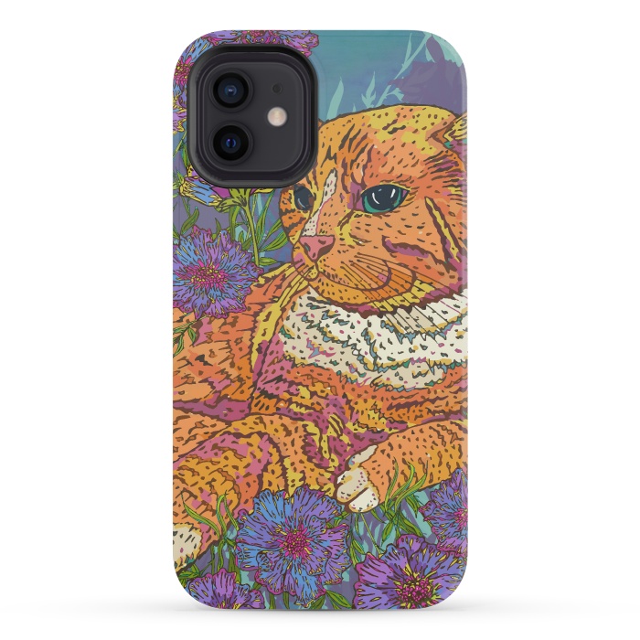 iPhone 12 mini StrongFit Ginger Cat in Flowers by Lotti Brown