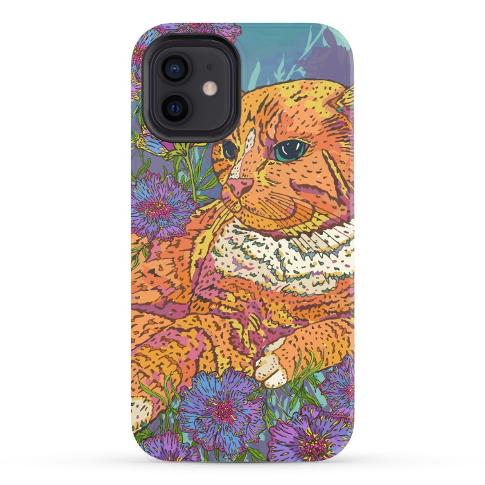 iPhone 12 StrongFit Ginger Cat in Flowers by Lotti Brown