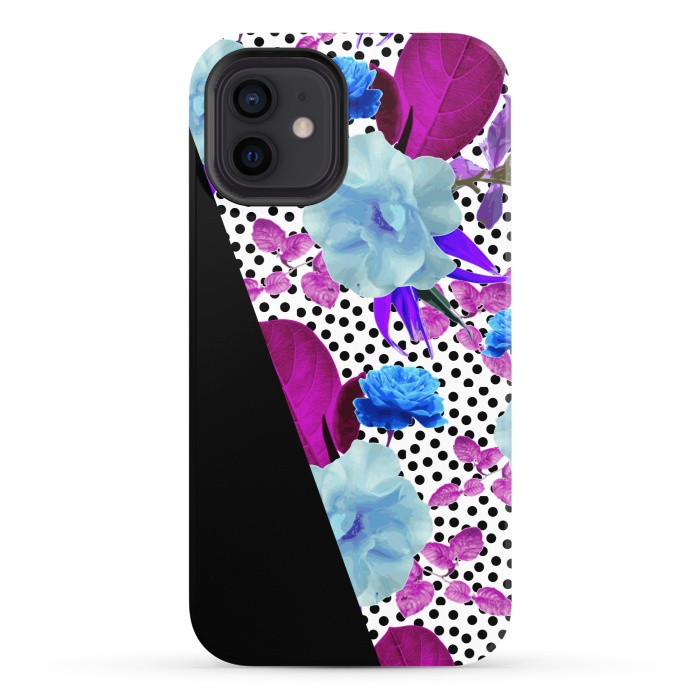 iPhone 12 StrongFit Dark Polka Florals (Blue-Purple) by Zala Farah