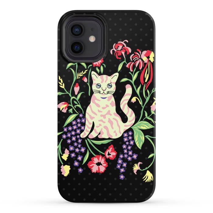 iPhone 12 StrongFit Cutie Cat with Flowers by Michael Cheung