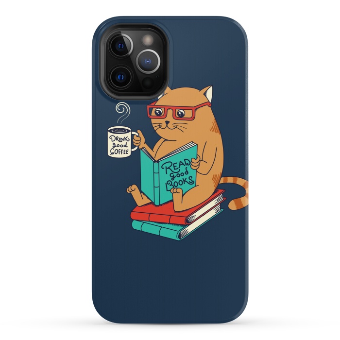 iPhone 12 Pro StrongFit Cat drink good coffee read good books by Coffee Man