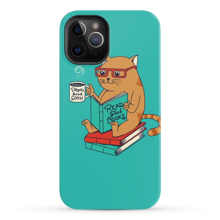 iPhone 12 Pro StrongFit Cat coffee and books by Coffee Man