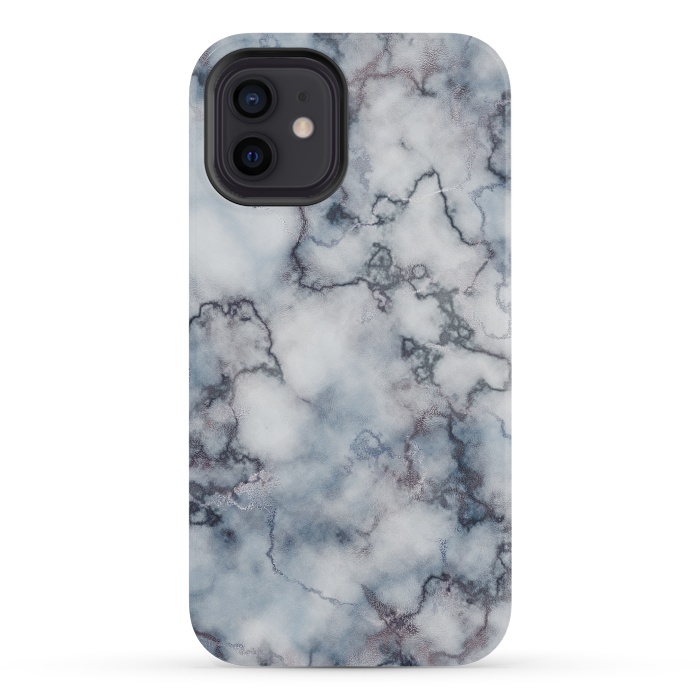 iPhone 12 mini StrongFit Blue and Silver Veined Marble by CatJello