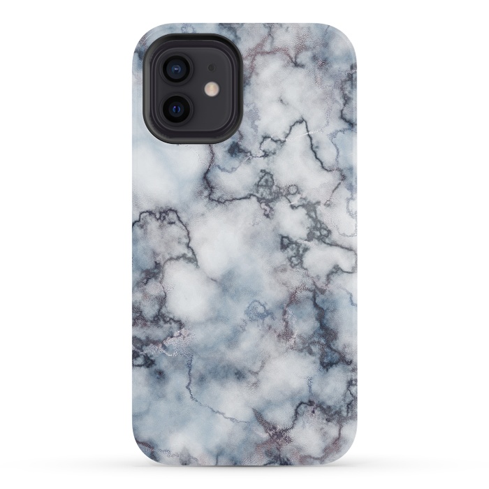 iPhone 12 StrongFit Blue and Silver Veined Marble by CatJello