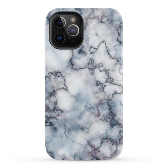 iPhone 12 Pro StrongFit Blue and Silver Veined Marble by CatJello