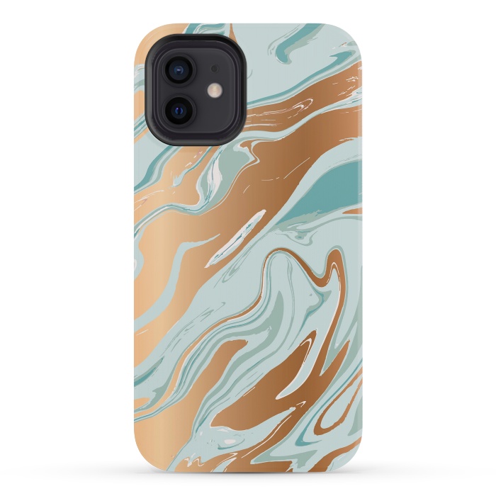 iPhone 12 mini StrongFit Liquid Green Marble and Gold 006 by Jelena Obradovic