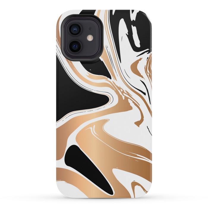 iPhone 12 mini StrongFit Black and Gold Marble 027 by Jelena Obradovic