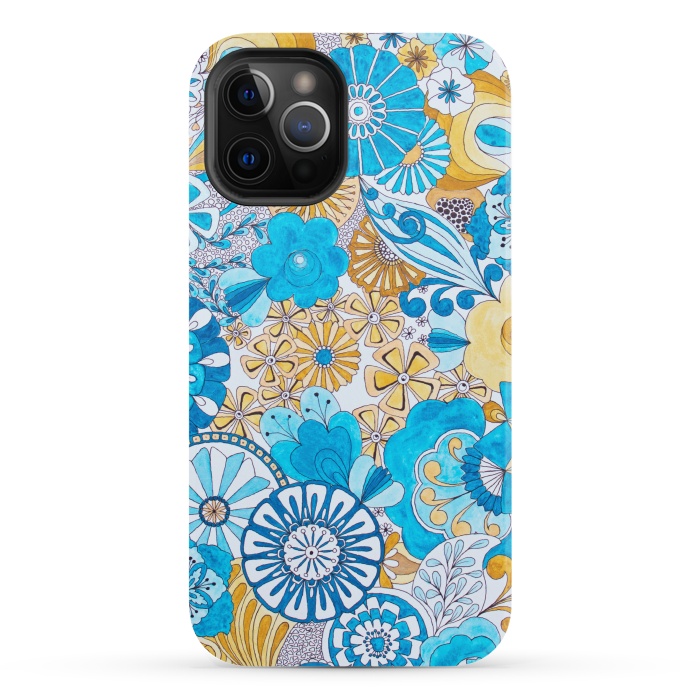 iPhone 12 Pro StrongFit Seventies Psychedelic Blooms by Paula Ohreen
