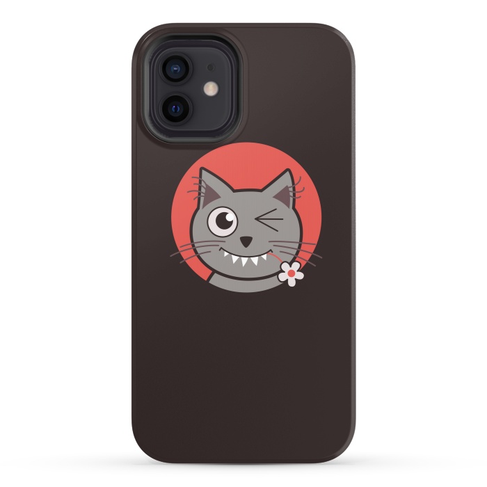 iPhone 12 StrongFit Cute Winking Kitty Cat by Boriana Giormova