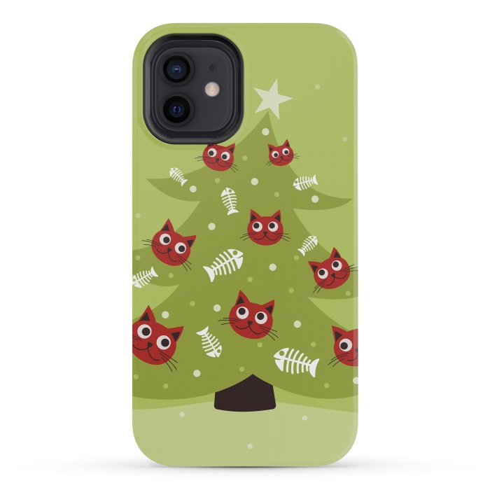iPhone 12 mini StrongFit Cat Christmas Tree With Fish Ornaments by Boriana Giormova