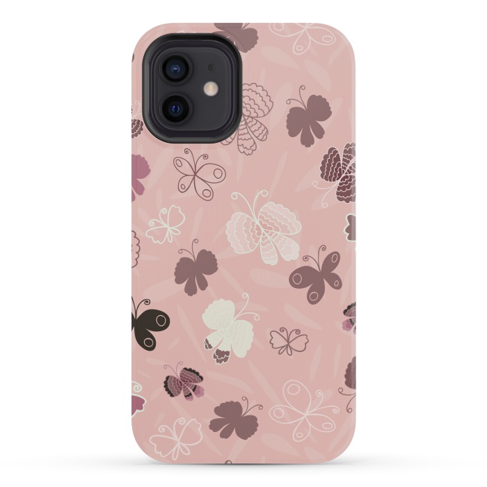 iPhone 12 mini StrongFit Pretty Butterflies on Pink by Paula Ohreen