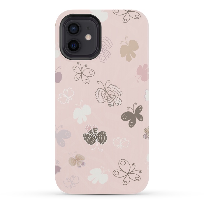 iPhone 12 mini StrongFit Pretty Pink and Purple Butterflies on Light Pink by Paula Ohreen