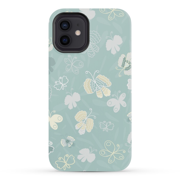 iPhone 12 mini StrongFit Pretty Yellow and White Butterflies on Teal by Paula Ohreen