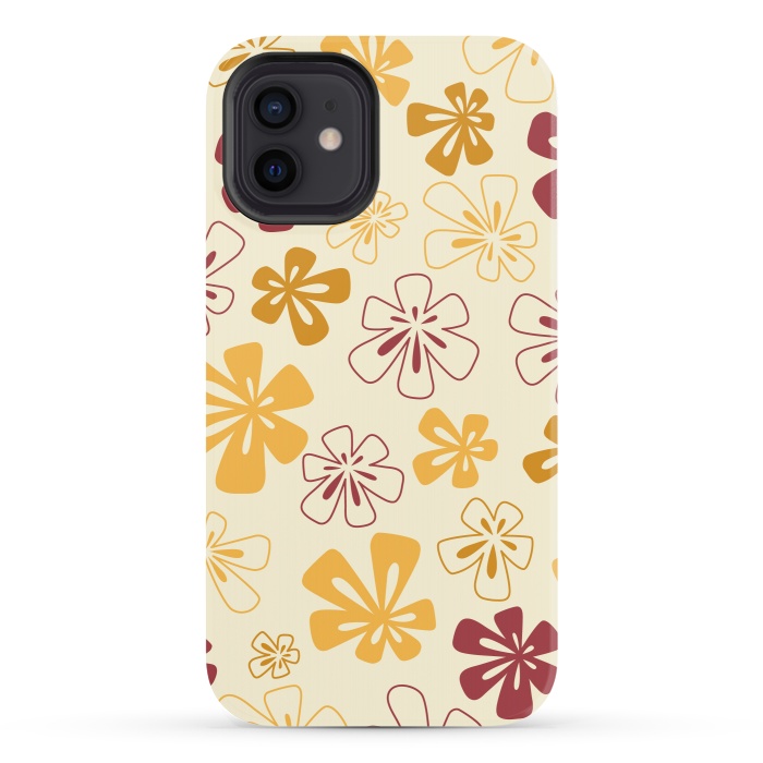 iPhone 12 StrongFit Gold Funky Flowers by Paula Ohreen