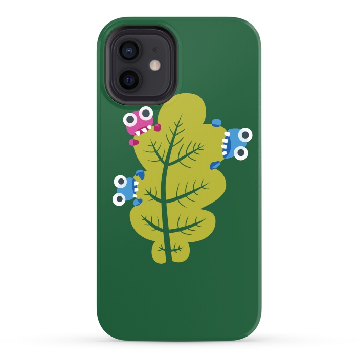 iPhone 12 StrongFit Cute Cartoon Bugs Eat Green Leaf by Boriana Giormova