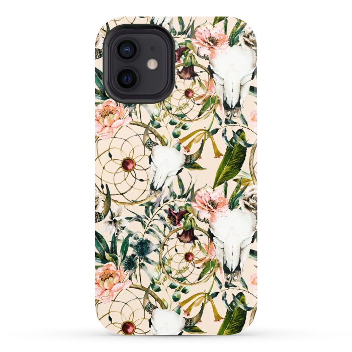 iPhone 12 StrongFit Bohemian dreamcatcher and skull floral  by Mmartabc