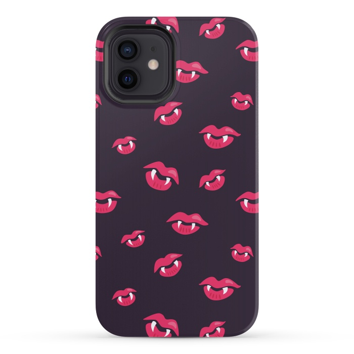 iPhone 12 StrongFit Pink Vampire Lips And Fangs Pattern by Boriana Giormova
