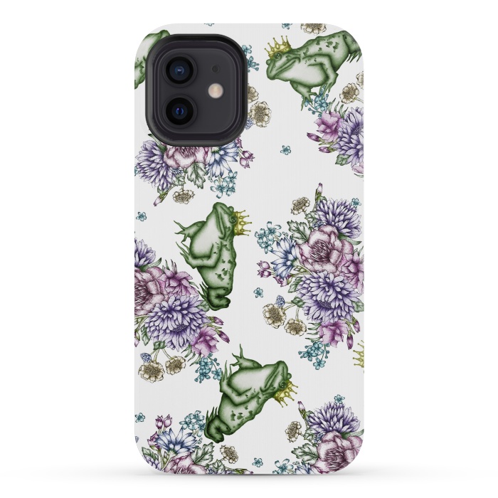 iPhone 12 mini StrongFit Frog Prince Floral Pattern by ECMazur 