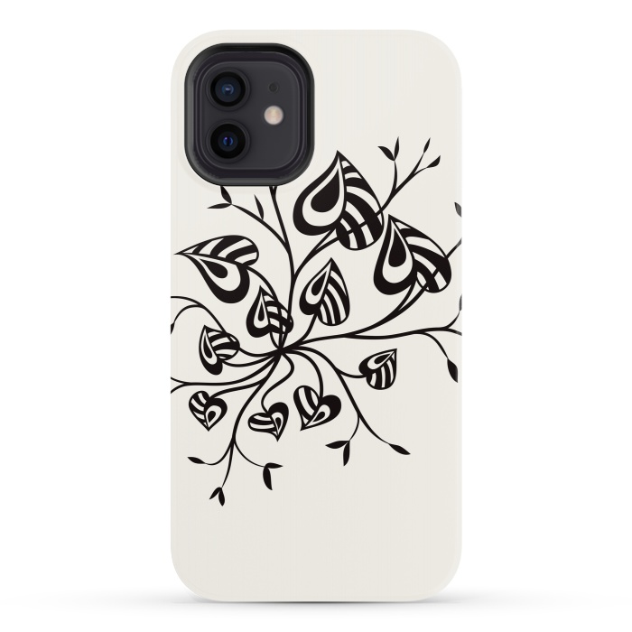 iPhone 12 StrongFit Abstract Black And White Floral With Pointy Leaves by Boriana Giormova