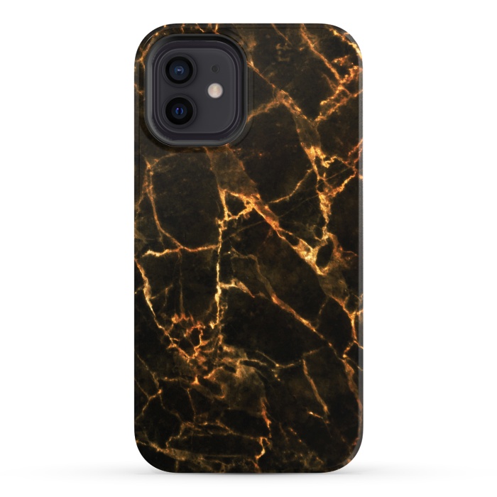 iPhone 12 StrongFit Black marble with golden cracks by Oana 