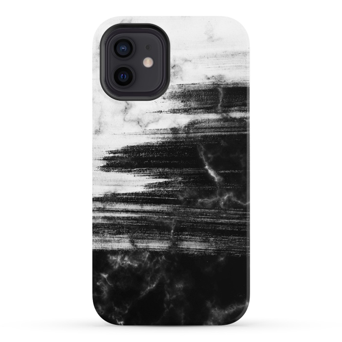 iPhone 12 StrongFit Scratched half black half white brushed marble by Oana 
