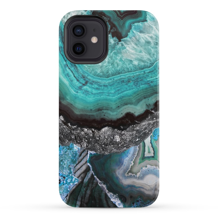 iPhone 12 StrongFit Blue turquoise agate marble close up by Oana 