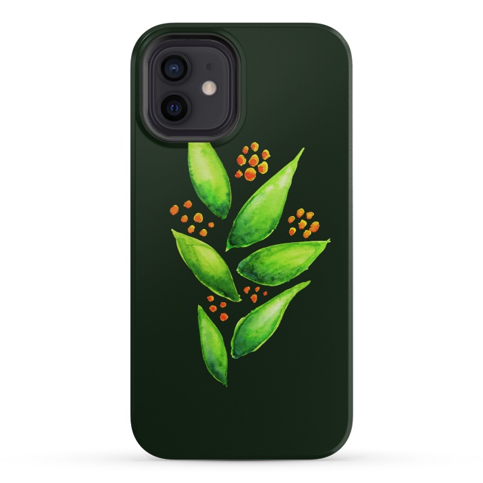 iPhone 12 mini StrongFit Abstract watercolor green plant with orange berries by Boriana Giormova