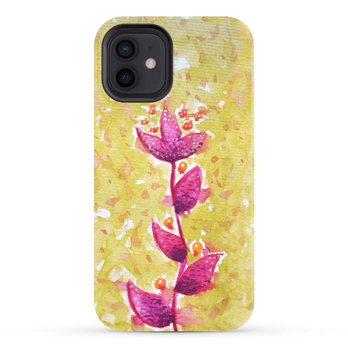 iPhone 12 StrongFit Abstract Watercolor Flower In Purple And Green by Boriana Giormova
