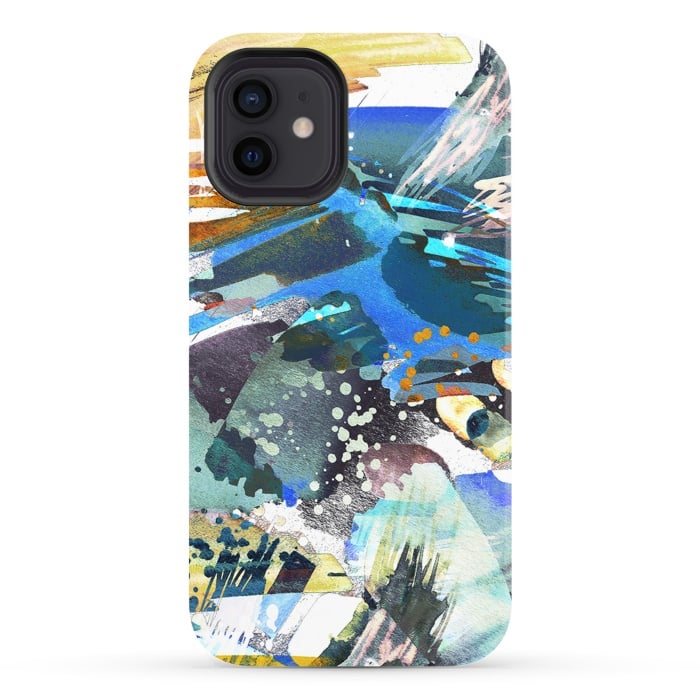 iPhone 12 StrongFit Abstract watercolor splatter and brushstrokes by Oana 