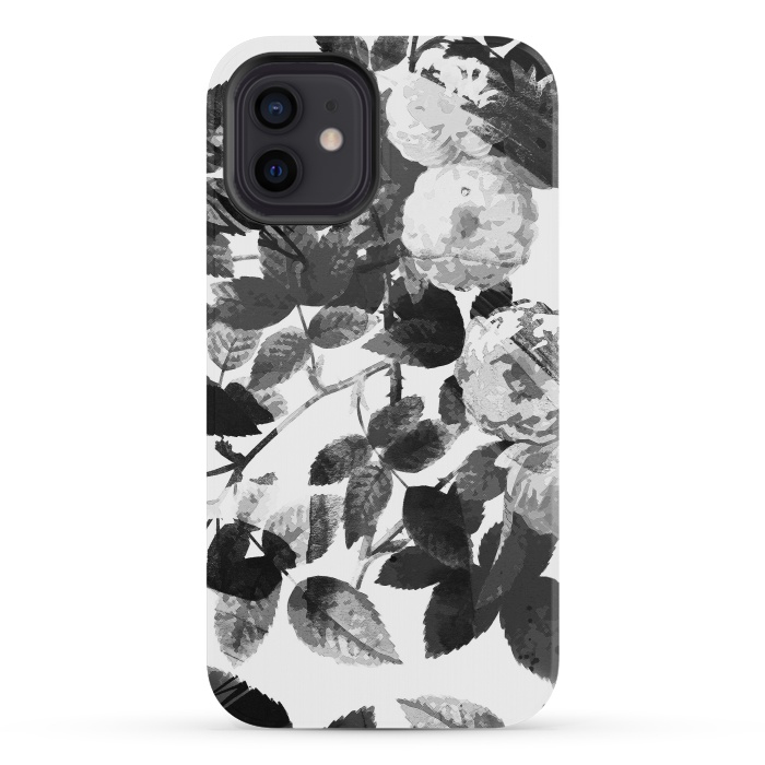 iPhone 12 mini StrongFit Black and white ink roses by Oana 