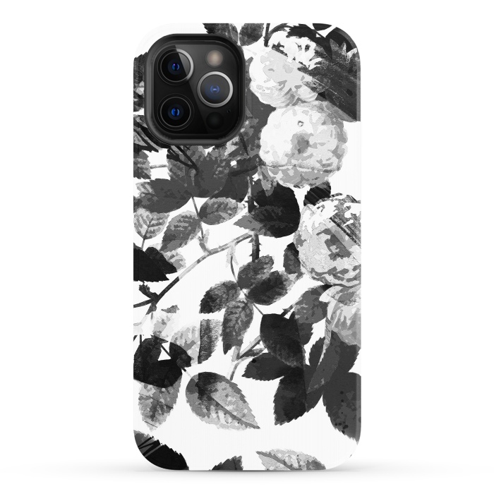 iPhone 12 Pro StrongFit Black and white ink roses by Oana 