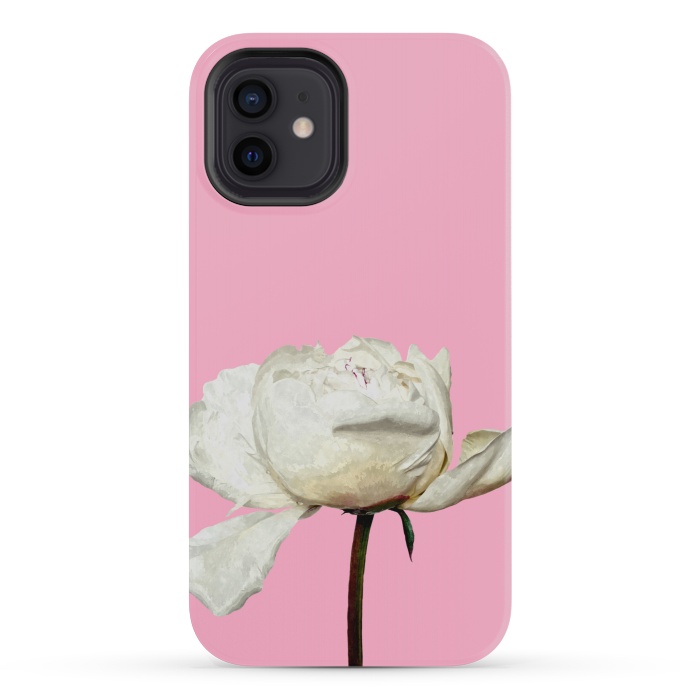 iPhone 12 mini StrongFit White Peony Pink Background by Alemi