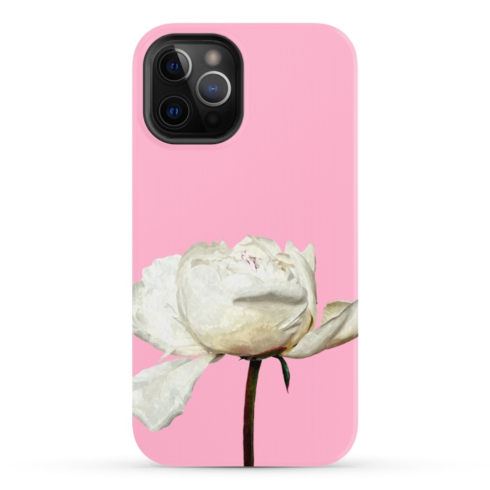 iPhone 12 Pro StrongFit White Peony Pink Background by Alemi