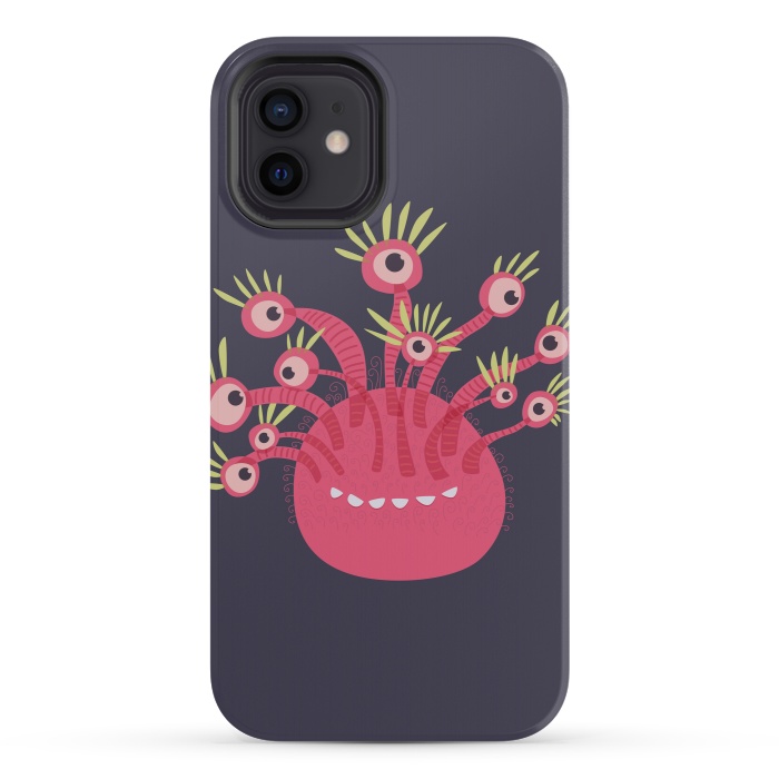 iPhone 12 mini StrongFit Funny Pink Monster With Eleven Eyes by Boriana Giormova