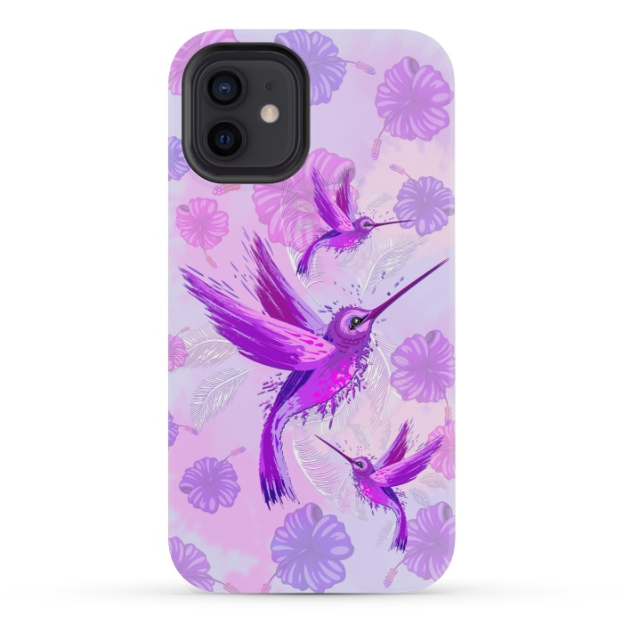 iPhone 12 mini StrongFit Hummingbird Spirit Purple Watercolor  by BluedarkArt