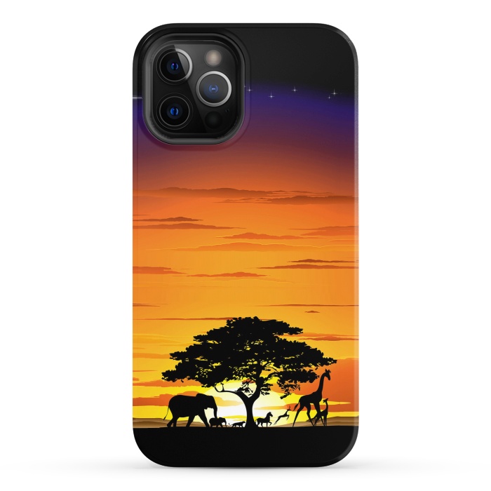iPhone 12 Pro StrongFit Wild Animals on African Savanna Sunset  by BluedarkArt