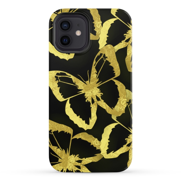 iPhone 12 StrongFit Black and Gold Butterflies by Alemi