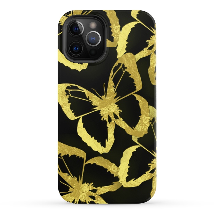 iPhone 12 Pro StrongFit Black and Gold Butterflies by Alemi