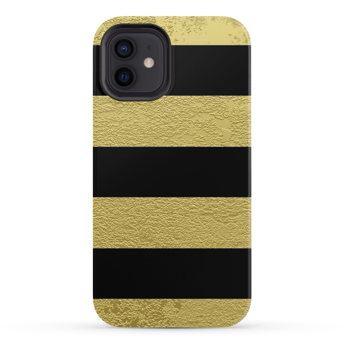 iPhone 12 StrongFit Black and Gold Stripes by Alemi