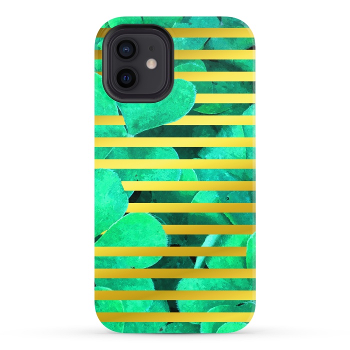 iPhone 12 StrongFit Clover and Gold Stripes Geometric Illustration by Alemi
