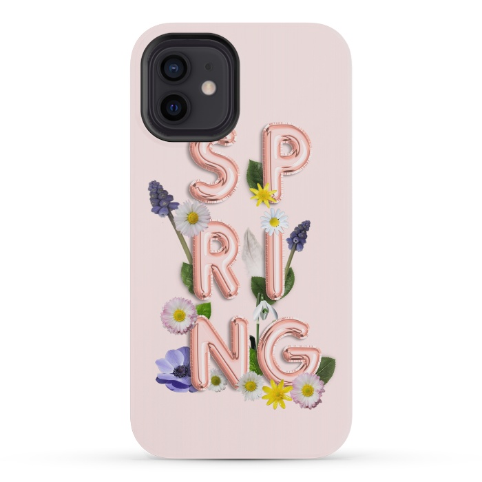 iPhone 12 mini StrongFit SPRING - Flower Shiny Rose Gold Girly Flower Typography  by  Utart