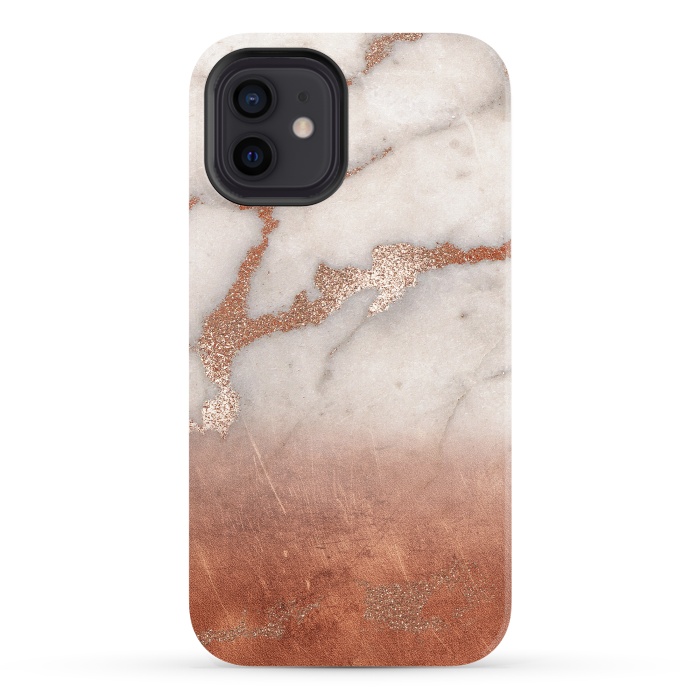iPhone 12 StrongFit Copper Trendy Veined Marble by  Utart