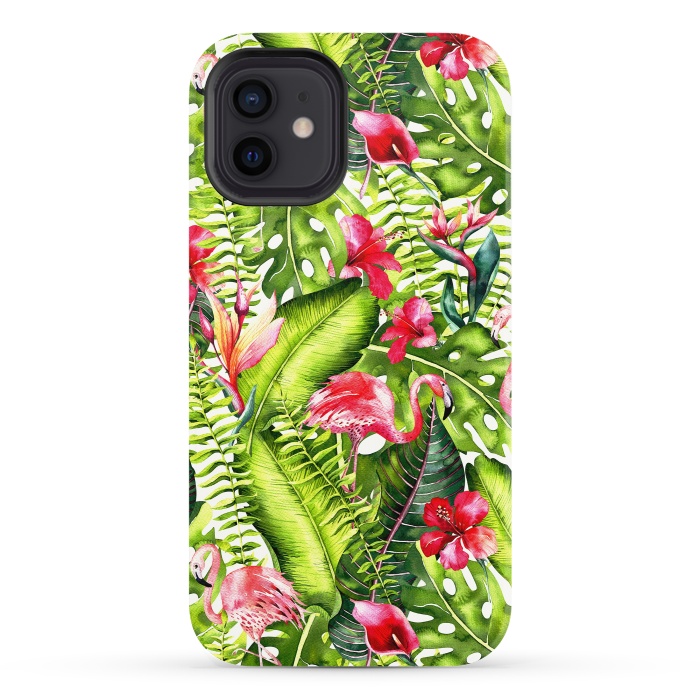 iPhone 12 StrongFit Flower Jungle and Flamingo  by  Utart