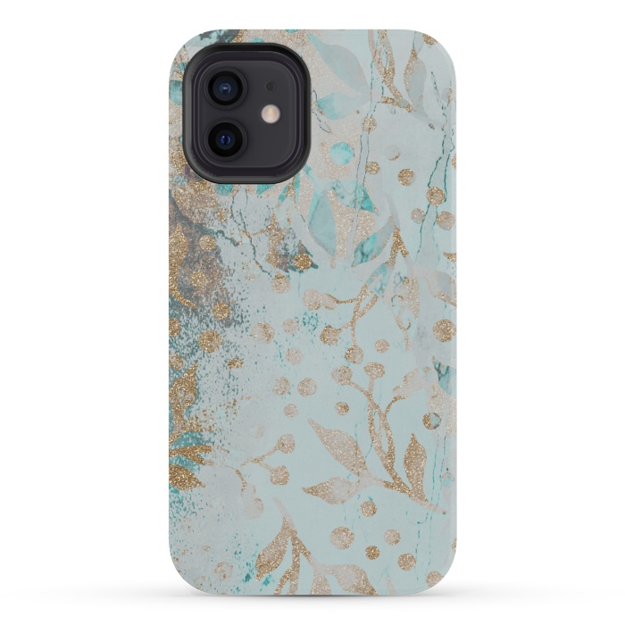 iPhone 12 mini StrongFit  Botanical  Pattern Teal And Gold by Andrea Haase
