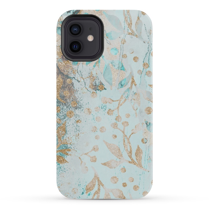 iPhone 12 StrongFit  Botanical  Pattern Teal And Gold by Andrea Haase