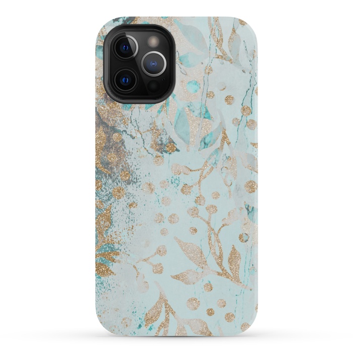iPhone 12 Pro StrongFit  Botanical  Pattern Teal And Gold by Andrea Haase