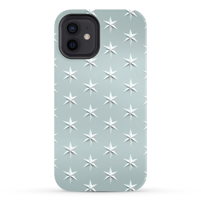 iPhone 12 StrongFit Silver Stars On Teal Metal by Andrea Haase
