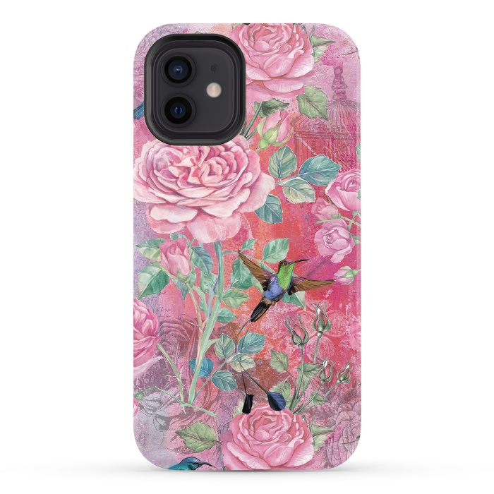 iPhone 12 StrongFit Roses and Hummingbirds by  Utart