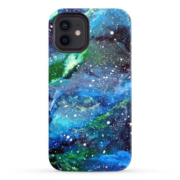 iPhone 12 StrongFit Galaxy in Blue and Green by Gringoface Designs