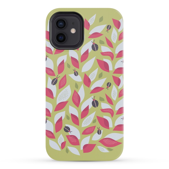 iPhone 12 mini StrongFit Green Plant With Pink Leaves And Ladybugs Spring by Boriana Giormova